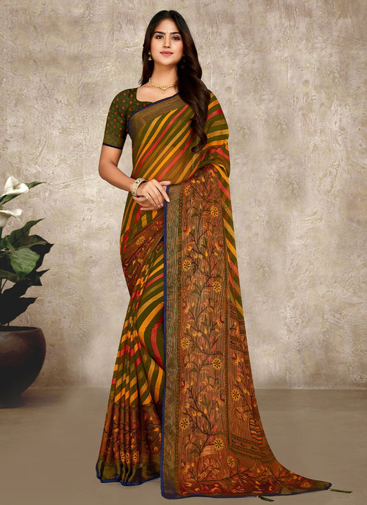 Contemporary Brasso Chiffon Multi Colour Lace Saree