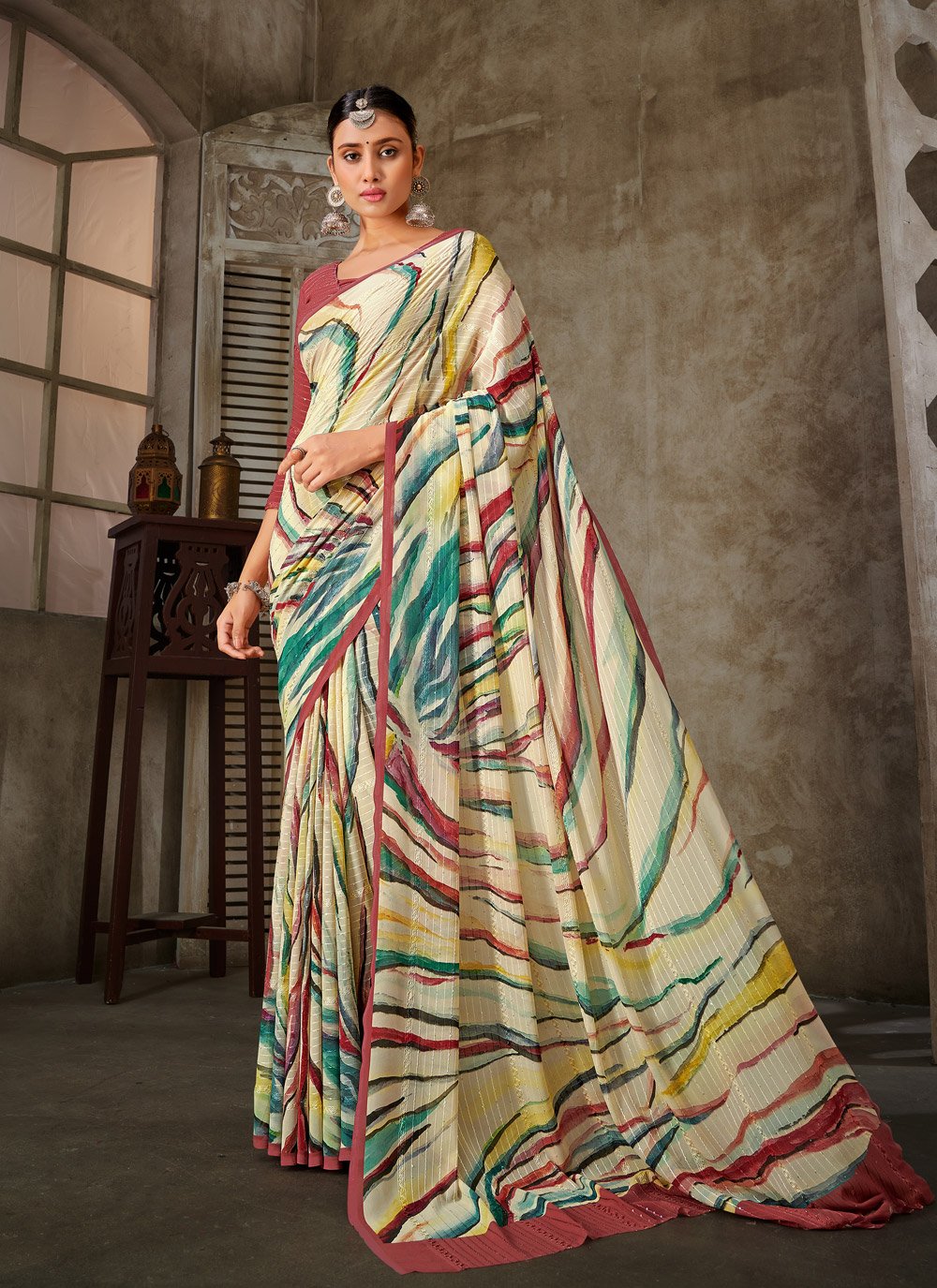 Trendy Saree Georgette Multi Colour Print Saree