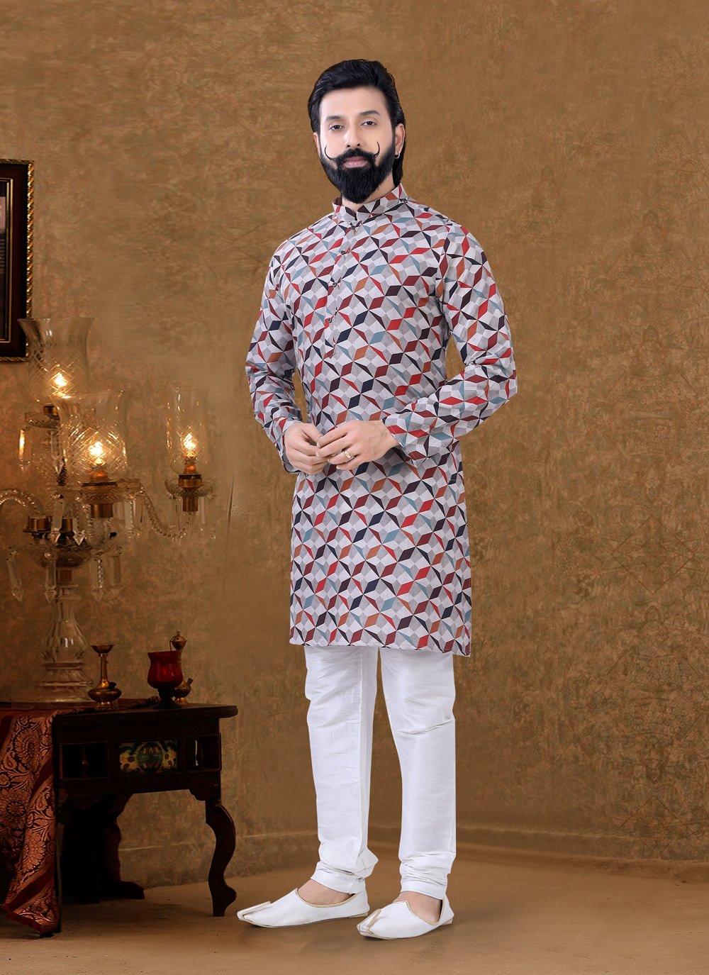 Kurta Pyjama Cotton Multi Colour Digital Print Mens