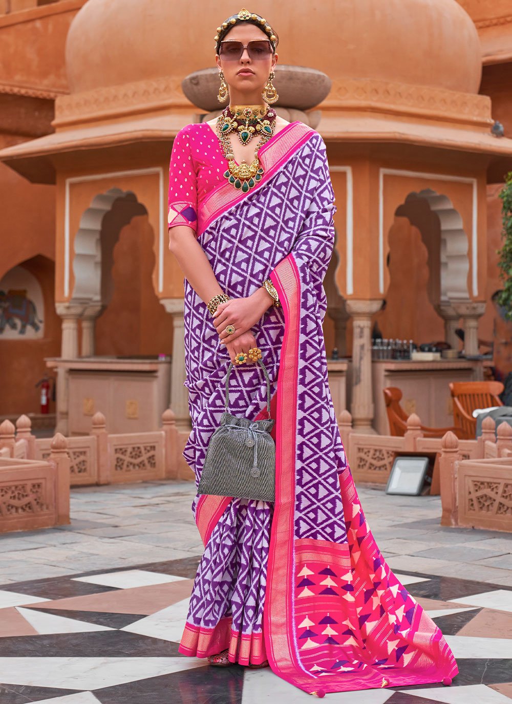 Contemporary Silk Multi Colour Foil Print Saree