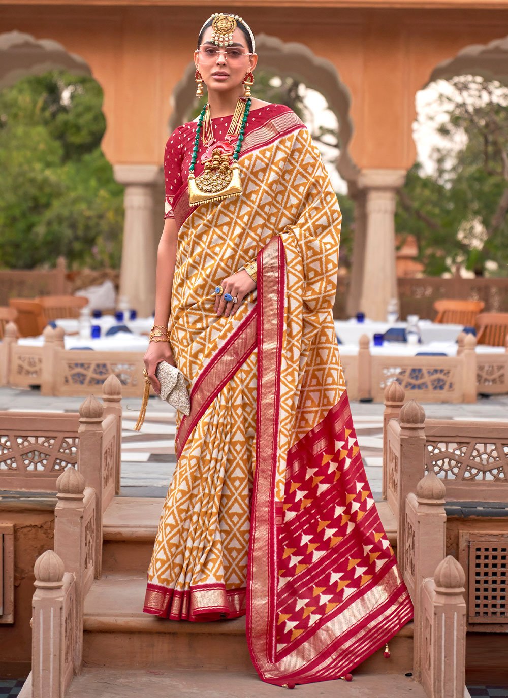 Contemporary Silk Multi Colour Foil Print Saree