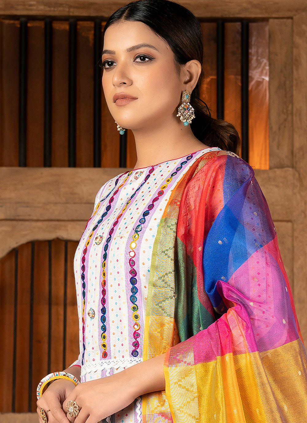 Salwar Suit Cotton Multi Colour Mirror Salwar Kameez