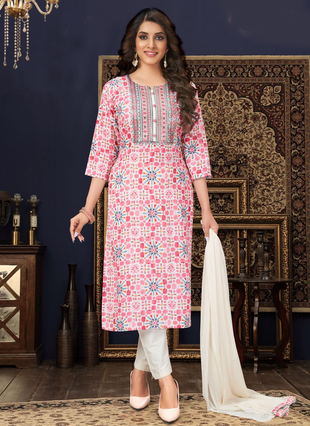 Straight Salwar Suit Muslin Silk Multi Colour Buttons Salwar Kameez