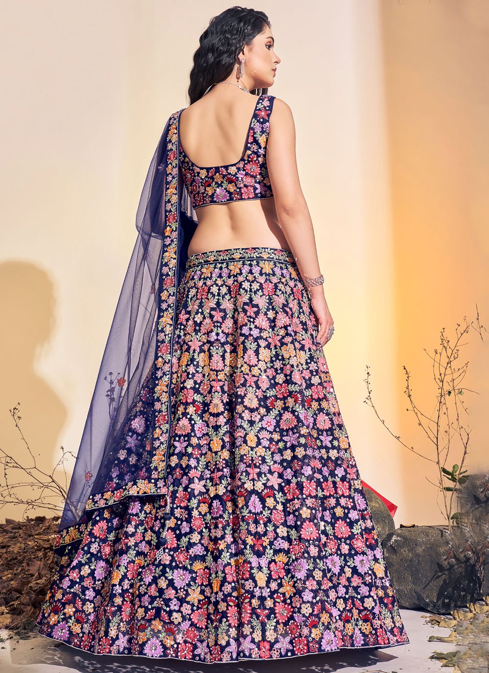 Lehenga Choli Net Multi Colour Hand Work Lehenga Choli