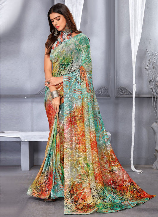 Classic Net Multi Colour Digital Print Saree