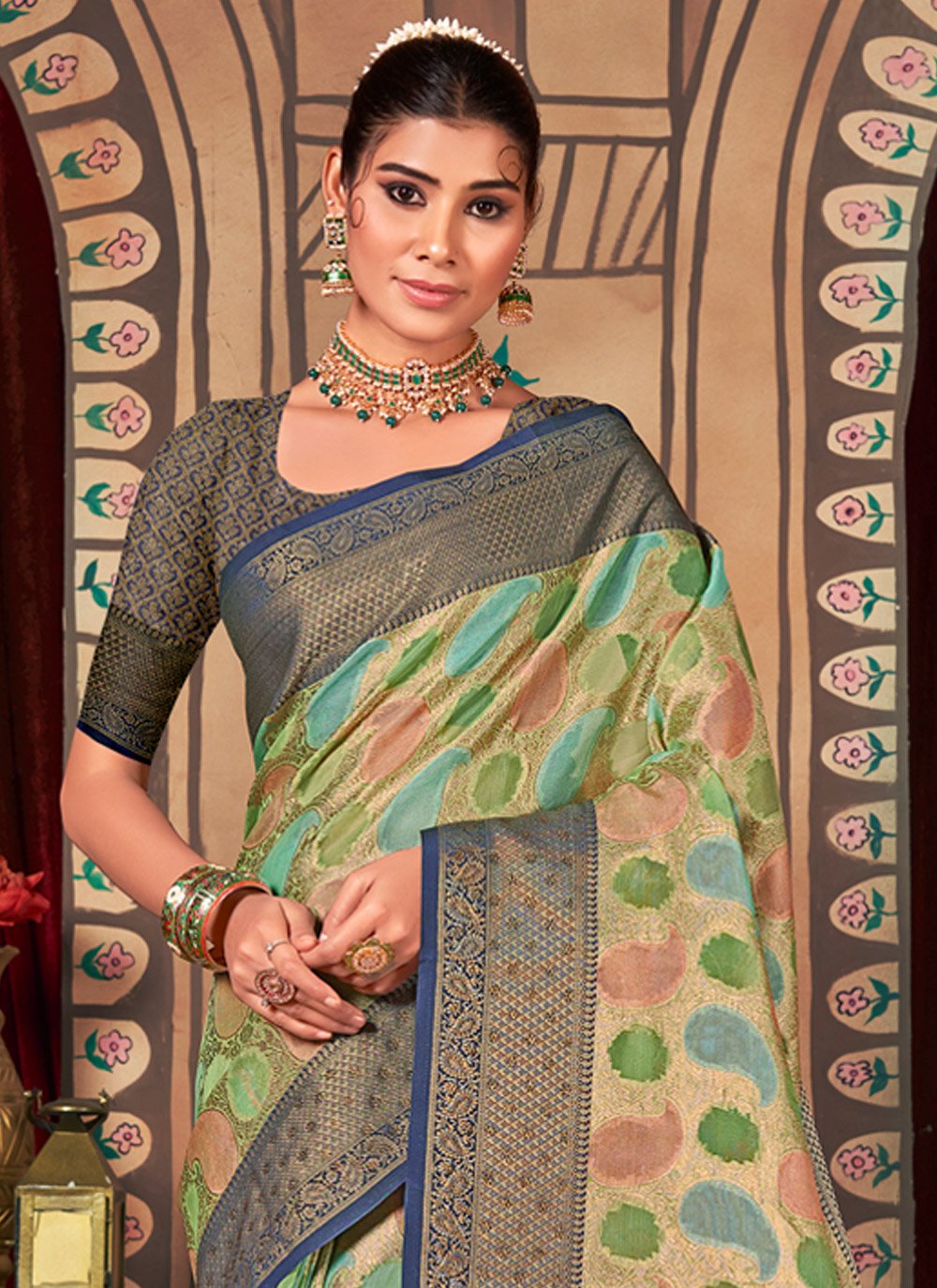 Classic Organza Multi Colour Embroidered Saree