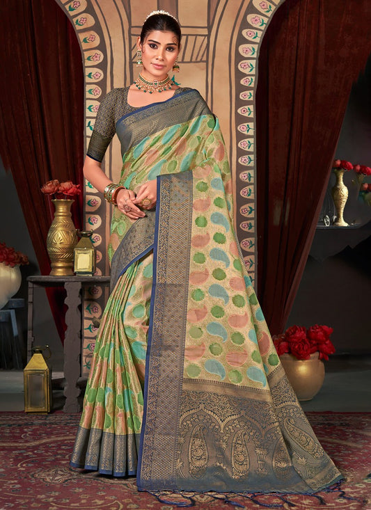 Classic Organza Multi Colour Embroidered Saree