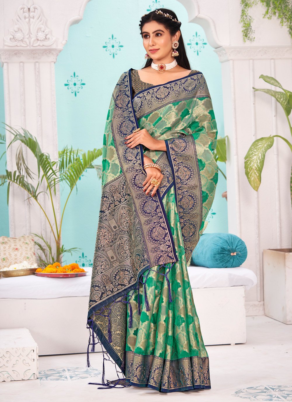 Designer Organza Multi Colour Embroidered Saree