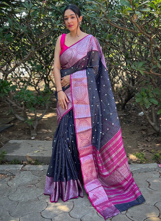 Contemporary Organza Multi Colour Jacquard Work Saree