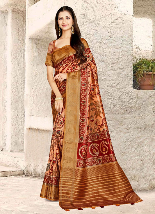 Contemporary Banarasi Silk Multi Colour Digital Print Saree