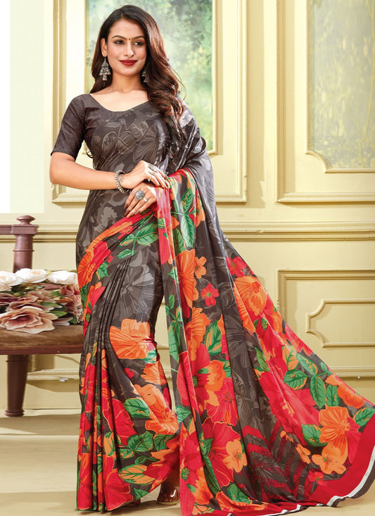 Contemporary Faux Crepe Multi Colour Print Saree