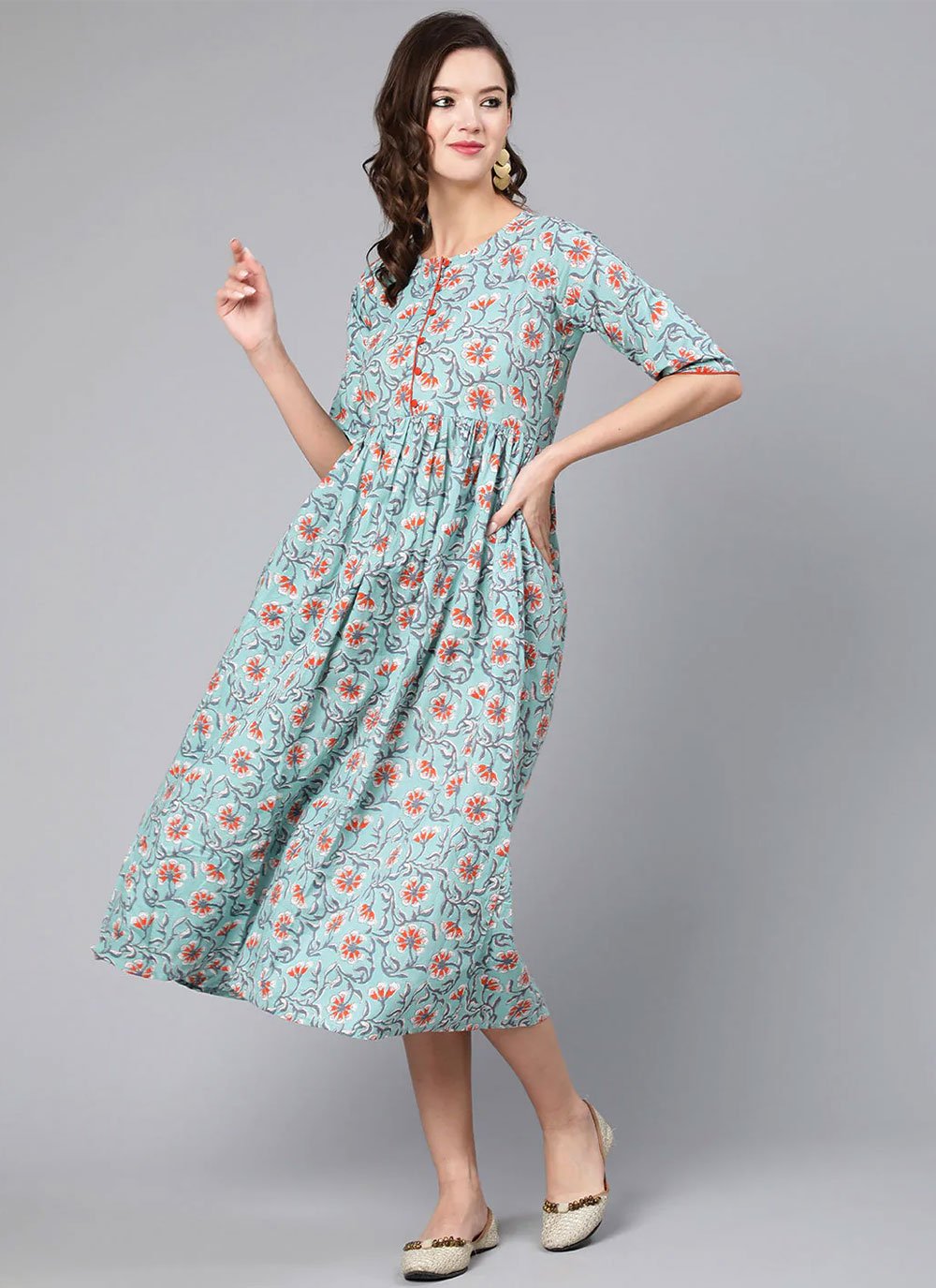 Party Wear Kurti Cotton Multi Colour Print Kurtis