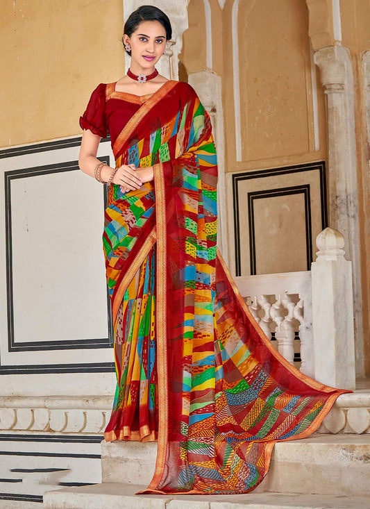 Trendy Saree Faux Chiffon Multi Colour Print Saree