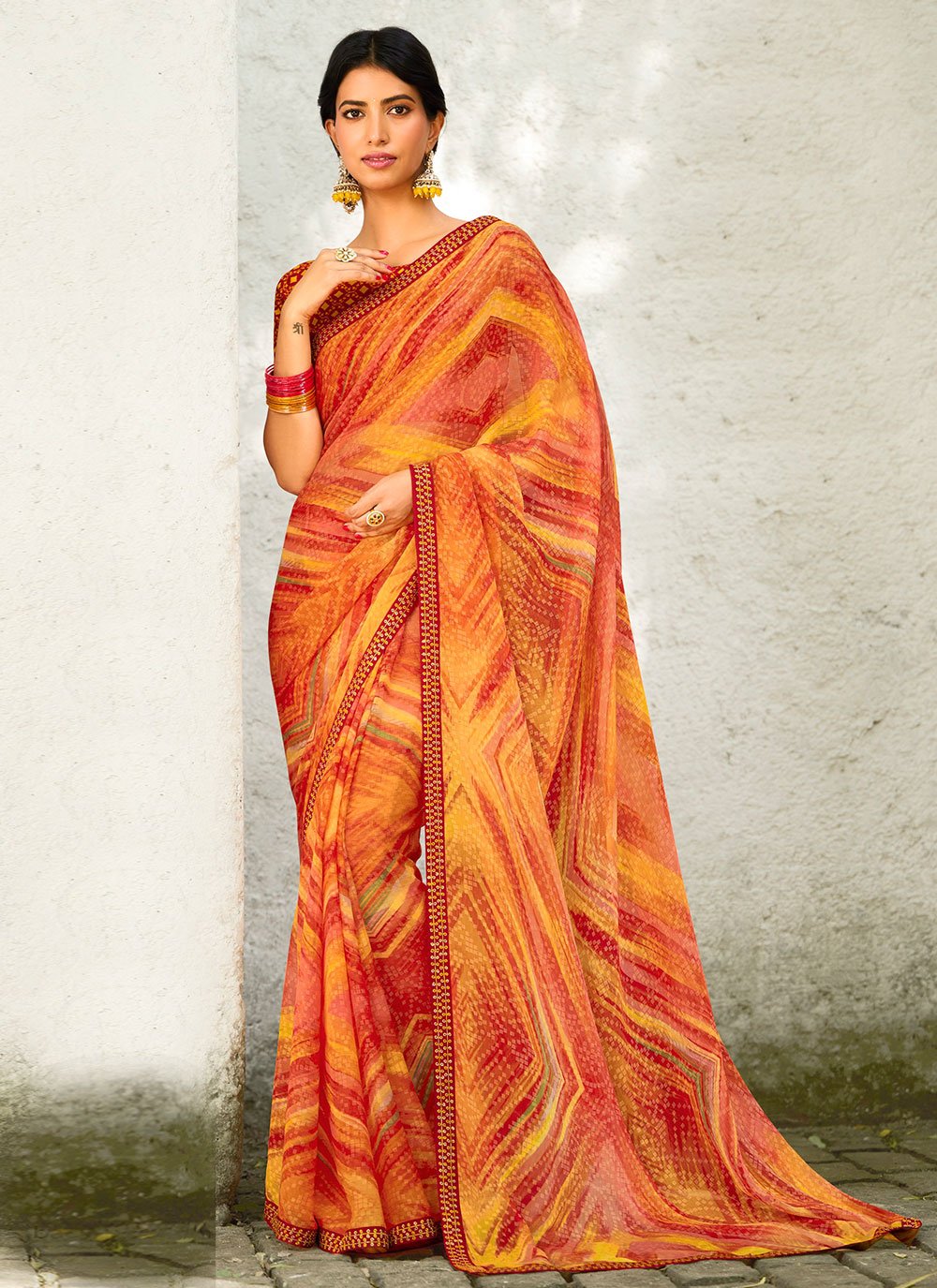 Classic Georgette Multi Colour Lace Saree