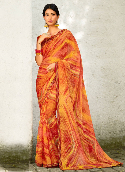 Classic Georgette Multi Colour Lace Saree