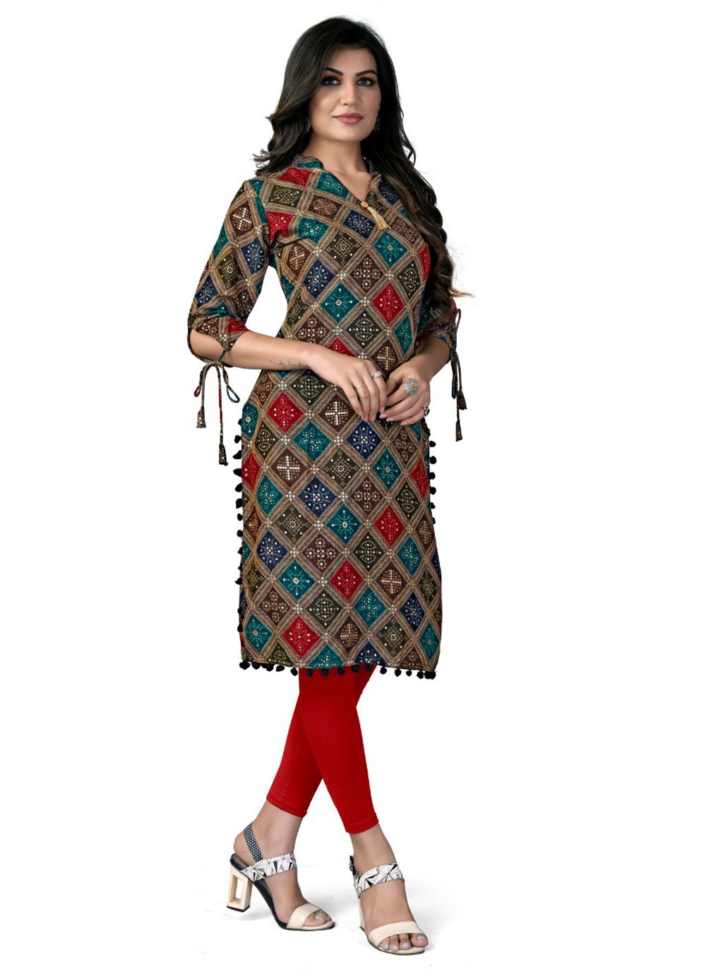 Designer Kurti Rayon Multi Colour Foil Print Kurtis