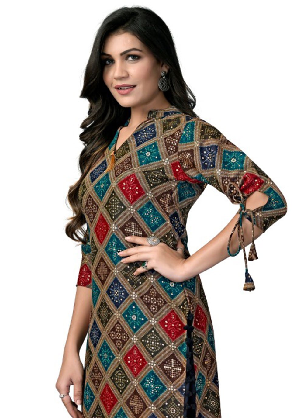 Designer Kurti Rayon Multi Colour Foil Print Kurtis