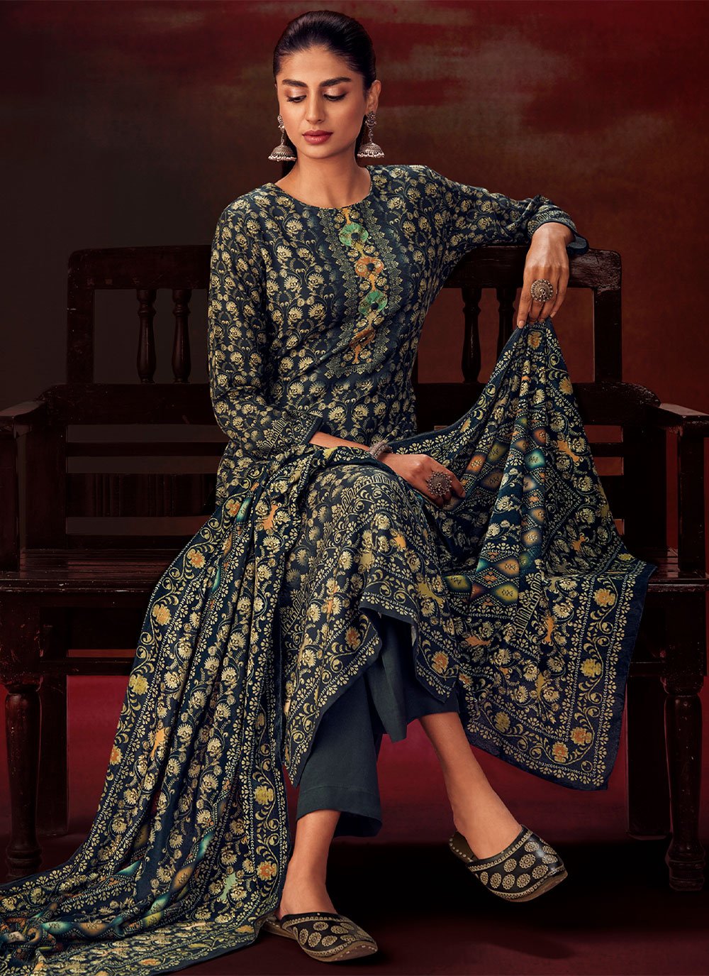 Salwar Suit Pashmina Multi Colour Digital Print Salwar Kameez