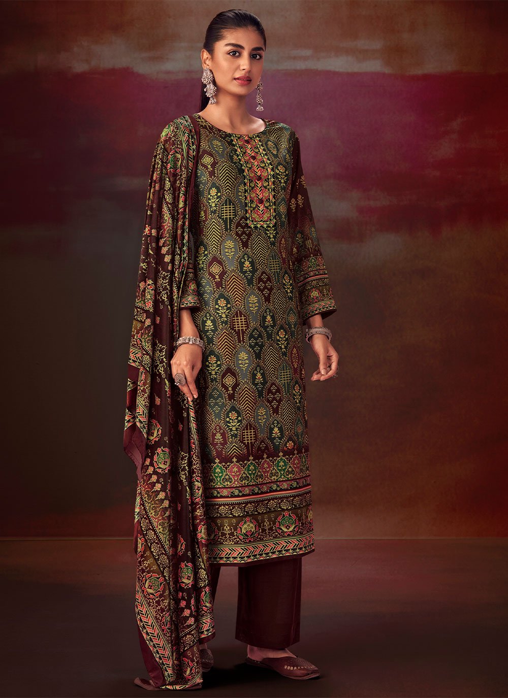 Pakistani Salwar Suit Pashmina Multi Colour Digital Print Salwar Kameez