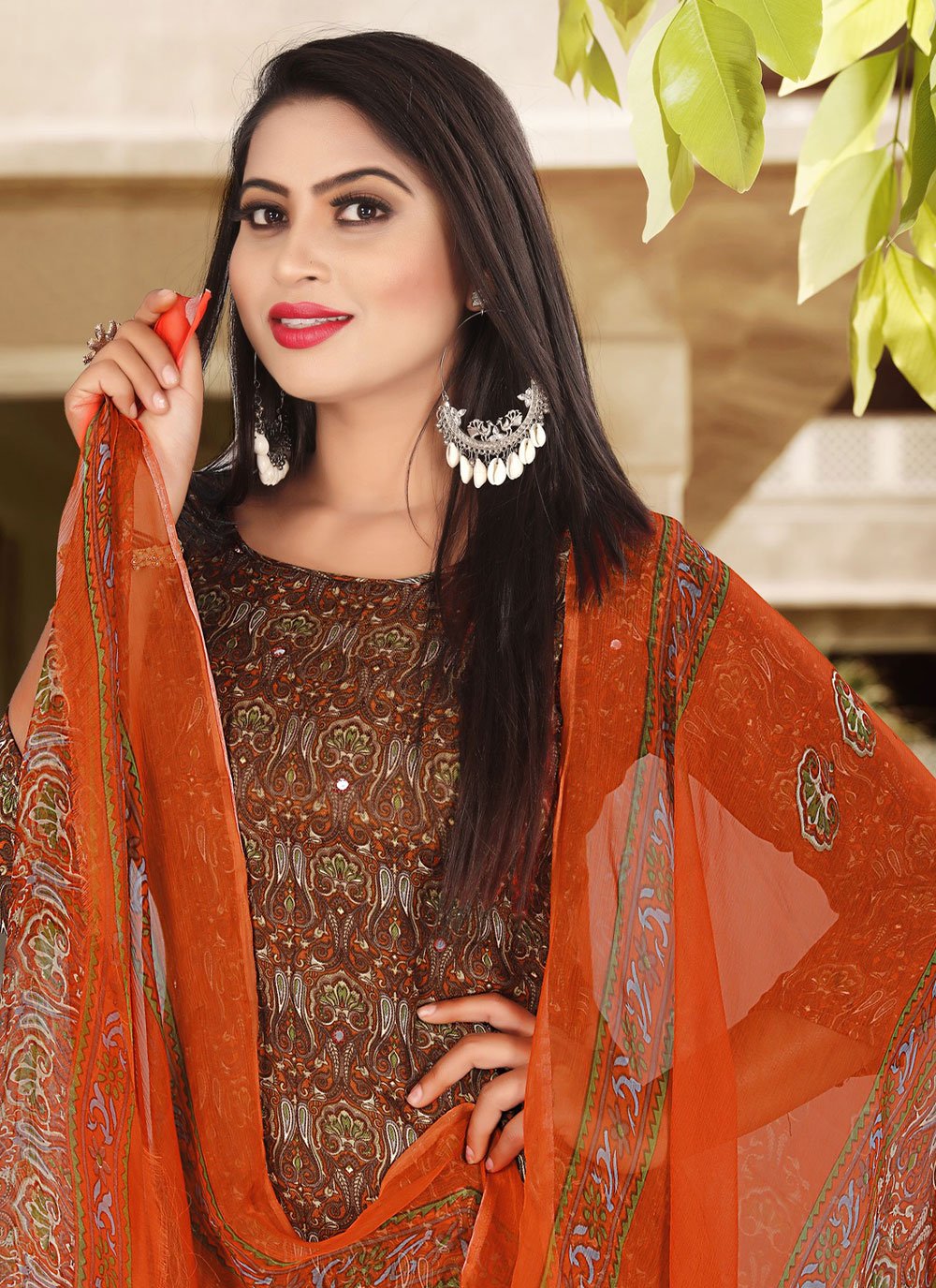 Punjabi Salwar Suit Pashmina Multi Colour Print Salwar Kameez