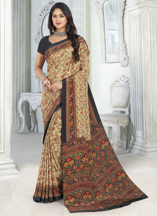 Contemporary Faux Crepe Multi Colour Print Saree