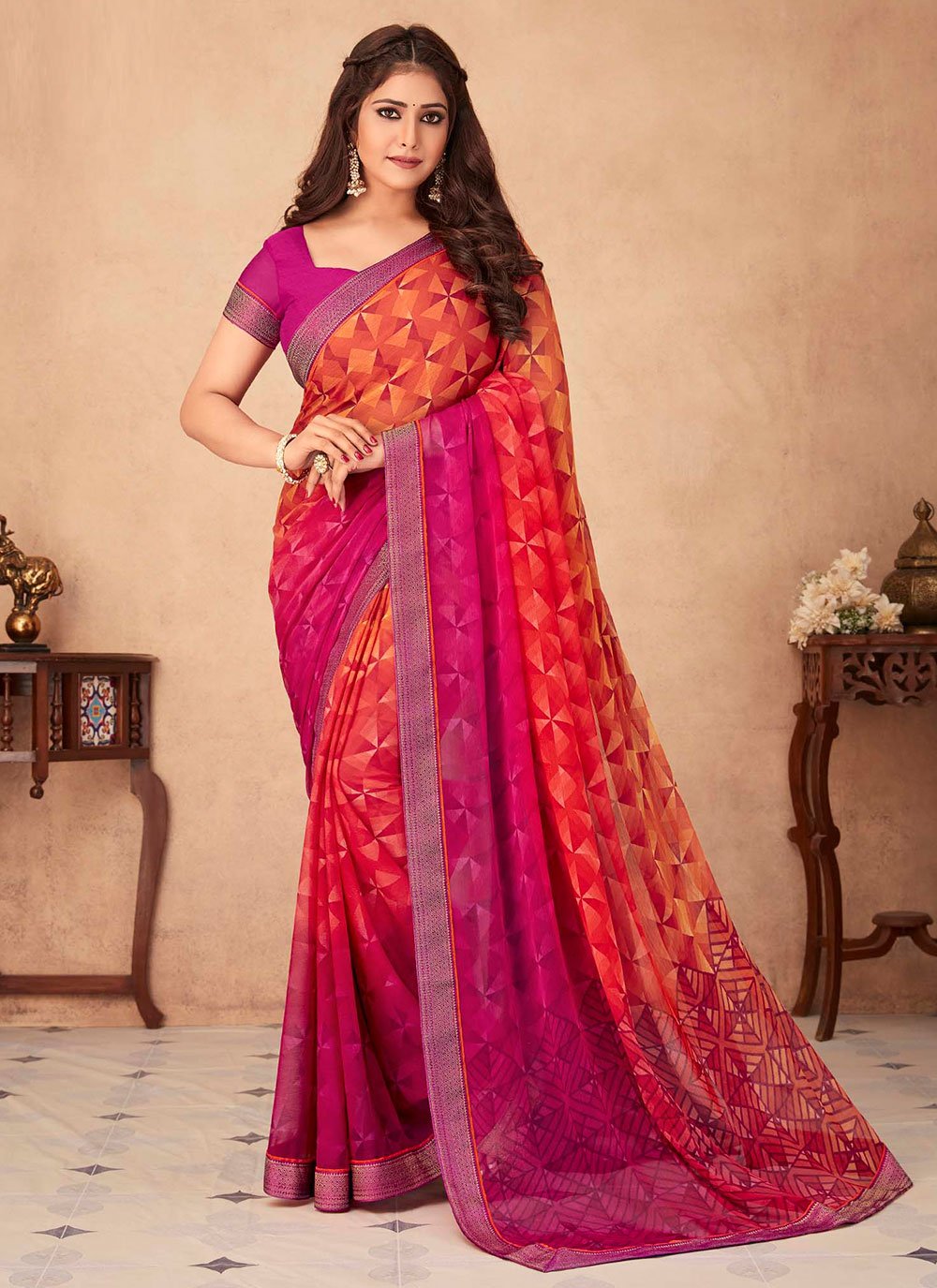 Contemporary Chiffon Multi Colour Print Saree