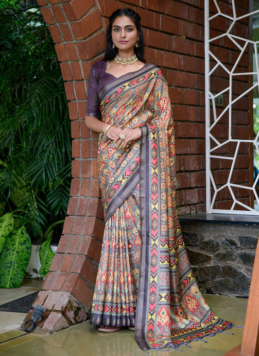 Contemporary Cotton Silk Multi Colour Print Saree