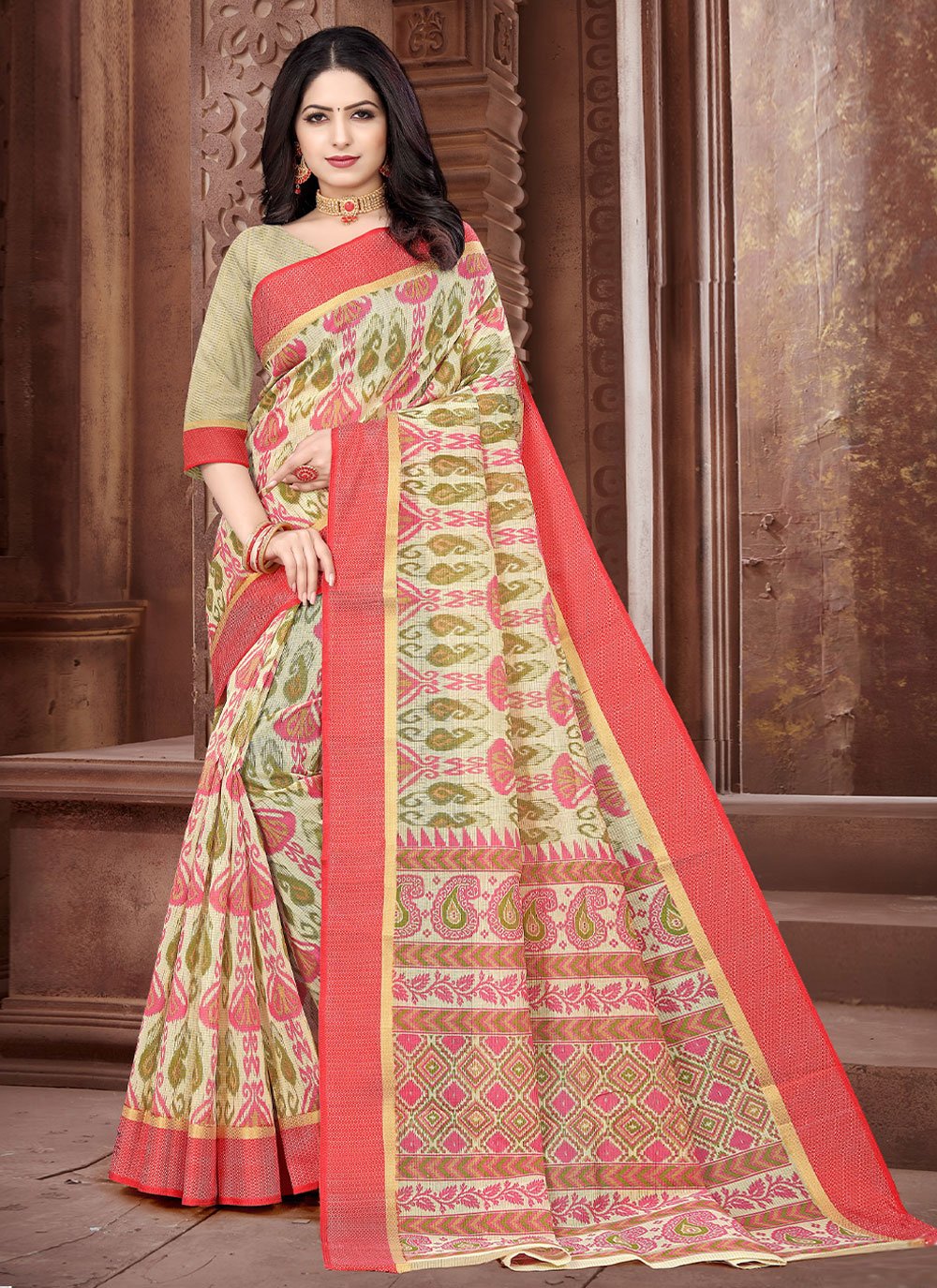 Classic Cotton Multi Colour Print Saree