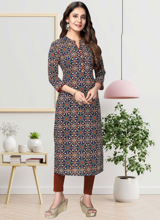 Party Wear Kurti Cotton Multi Colour Print Kurtis