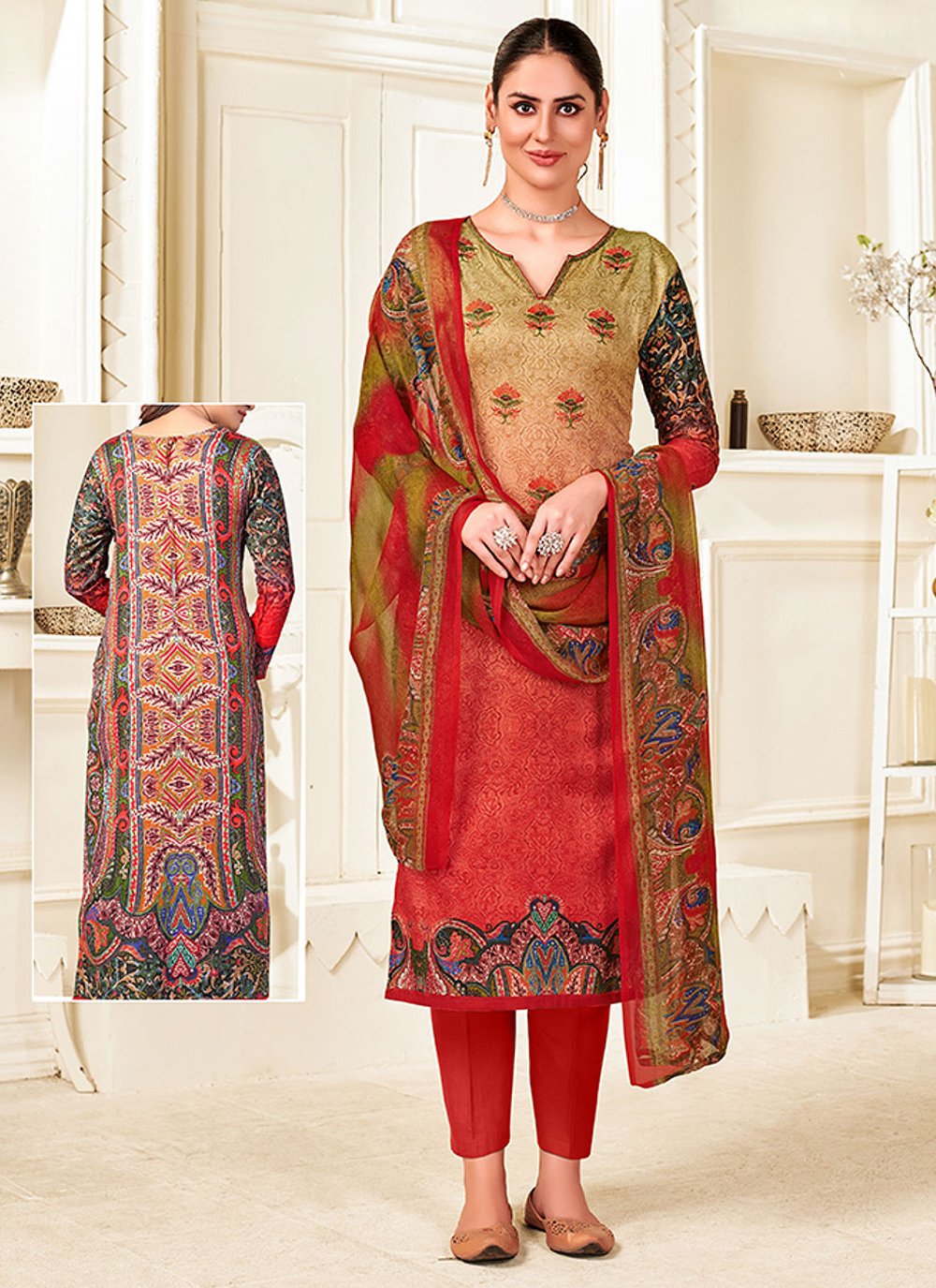 Salwar Suit Cotton Multi Colour Embroidered Salwar Kameez