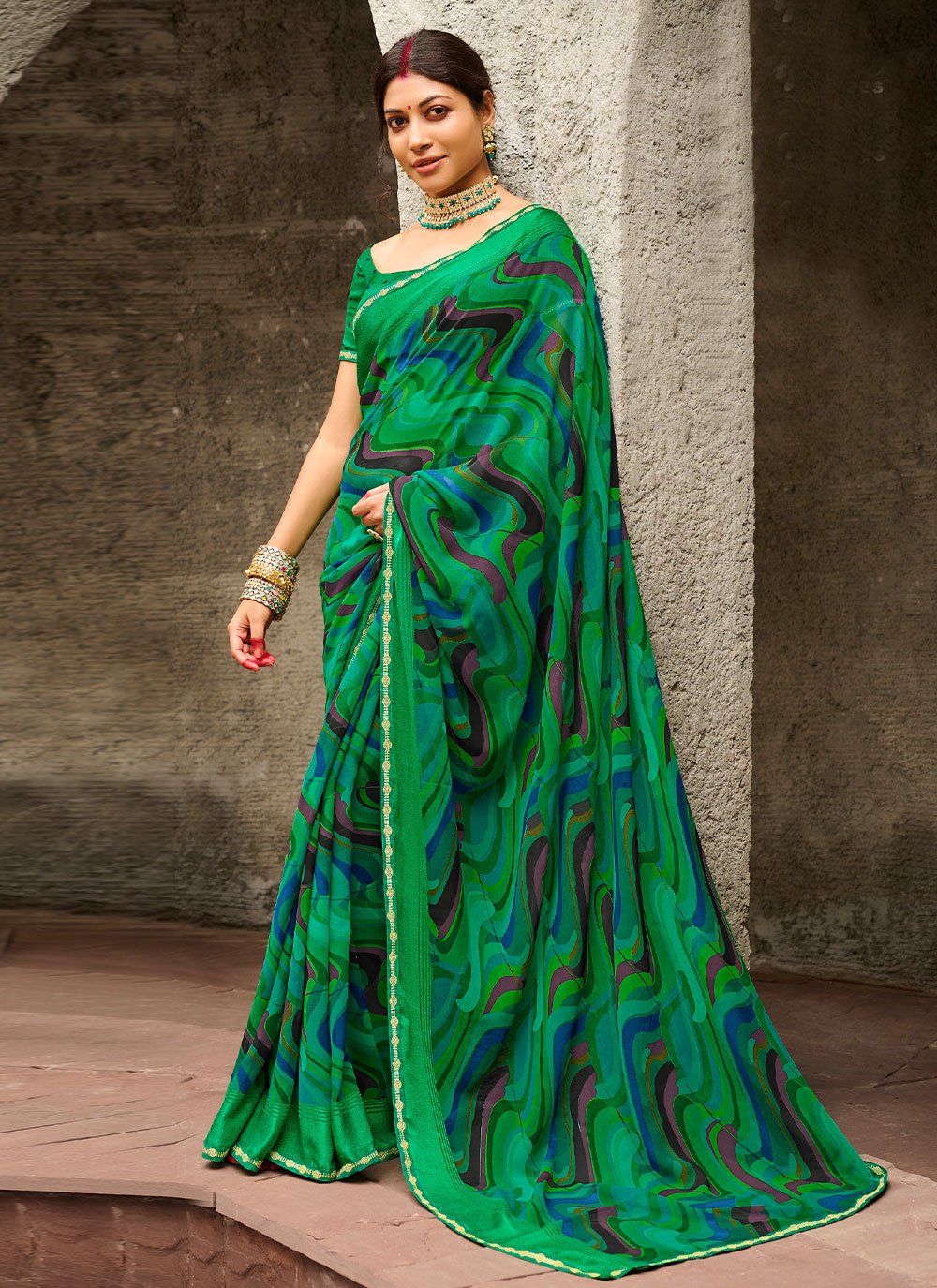 Contemporary Faux Chiffon Multi Colour Print Saree