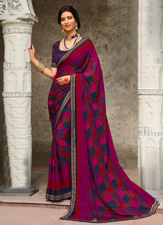 Classic Faux Chiffon Multi Colour Print Saree