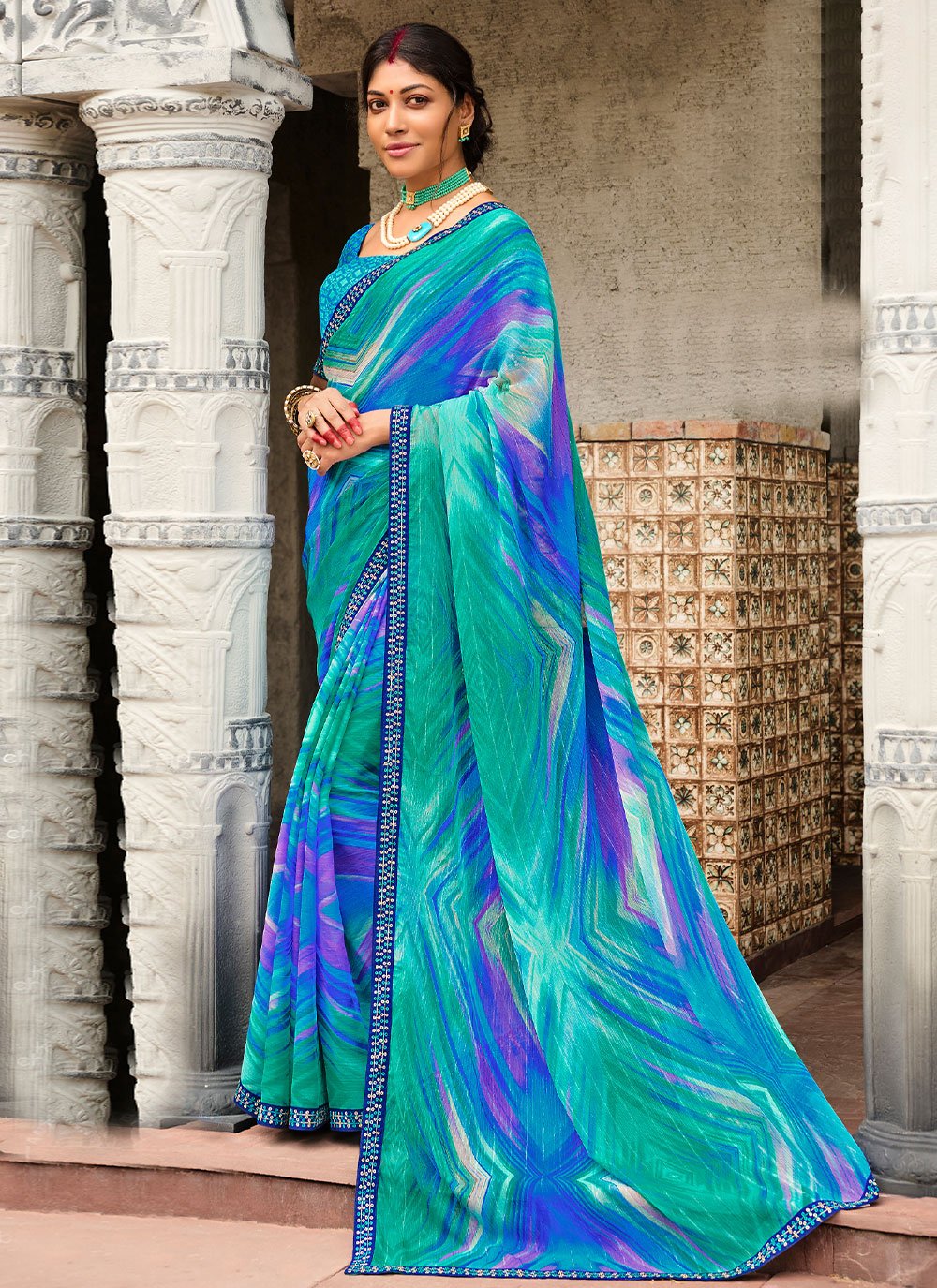 Trendy Saree Faux Chiffon Multi Colour Print Saree