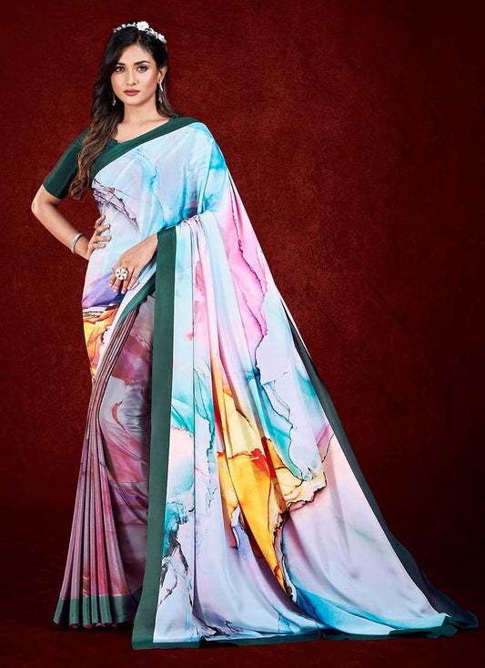 Designer Faux Crepe Multi Colour Print Saree