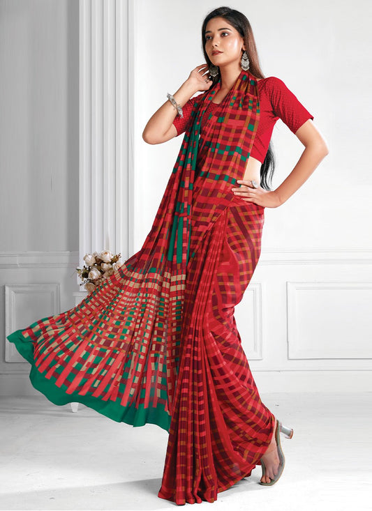 Classic Faux Crepe Multi Colour Print Saree