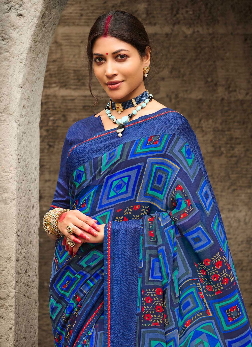 Designer Georgette Multi Colour Print Saree