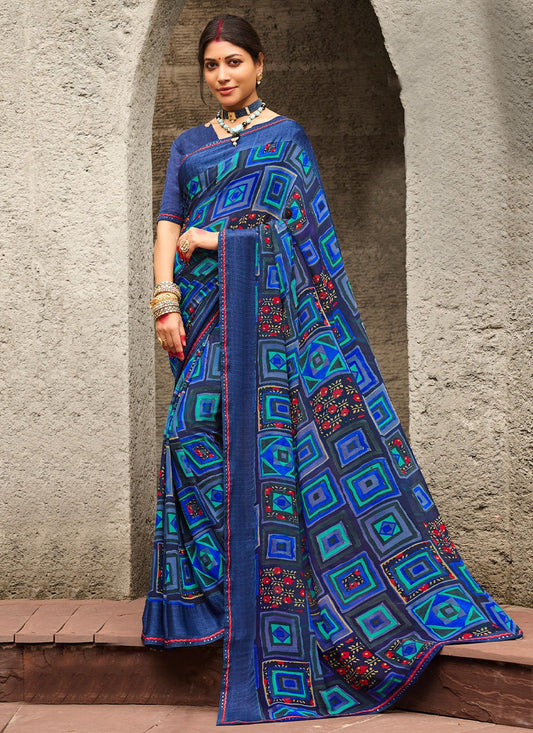 Designer Georgette Multi Colour Print Saree