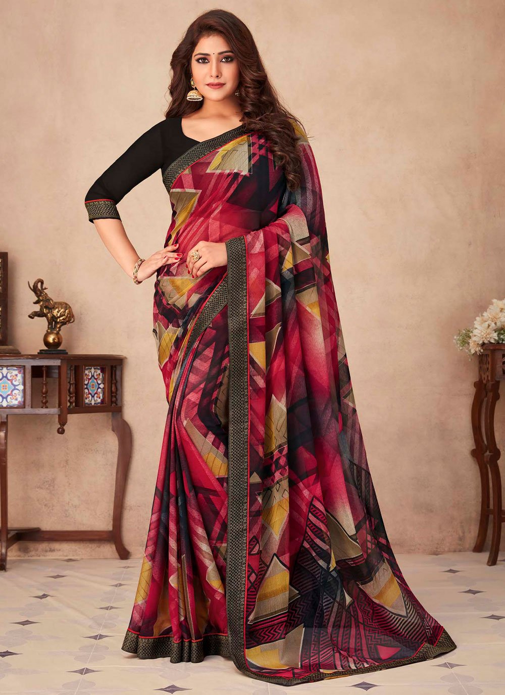 Classic Chiffon Multi Colour Print Saree