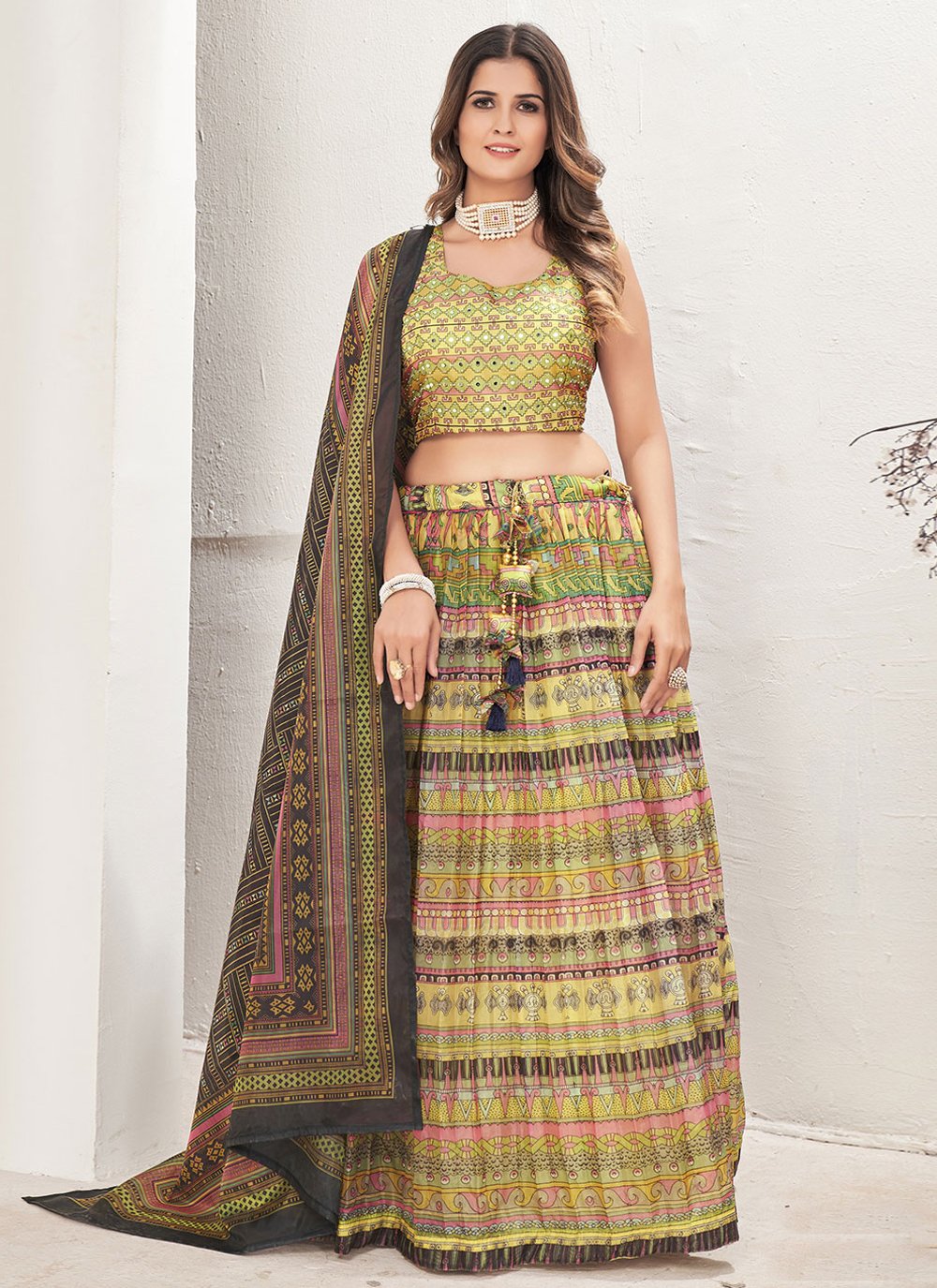 Readymade Lehenga Choli Organza Multi Colour Print Lehenga Choli