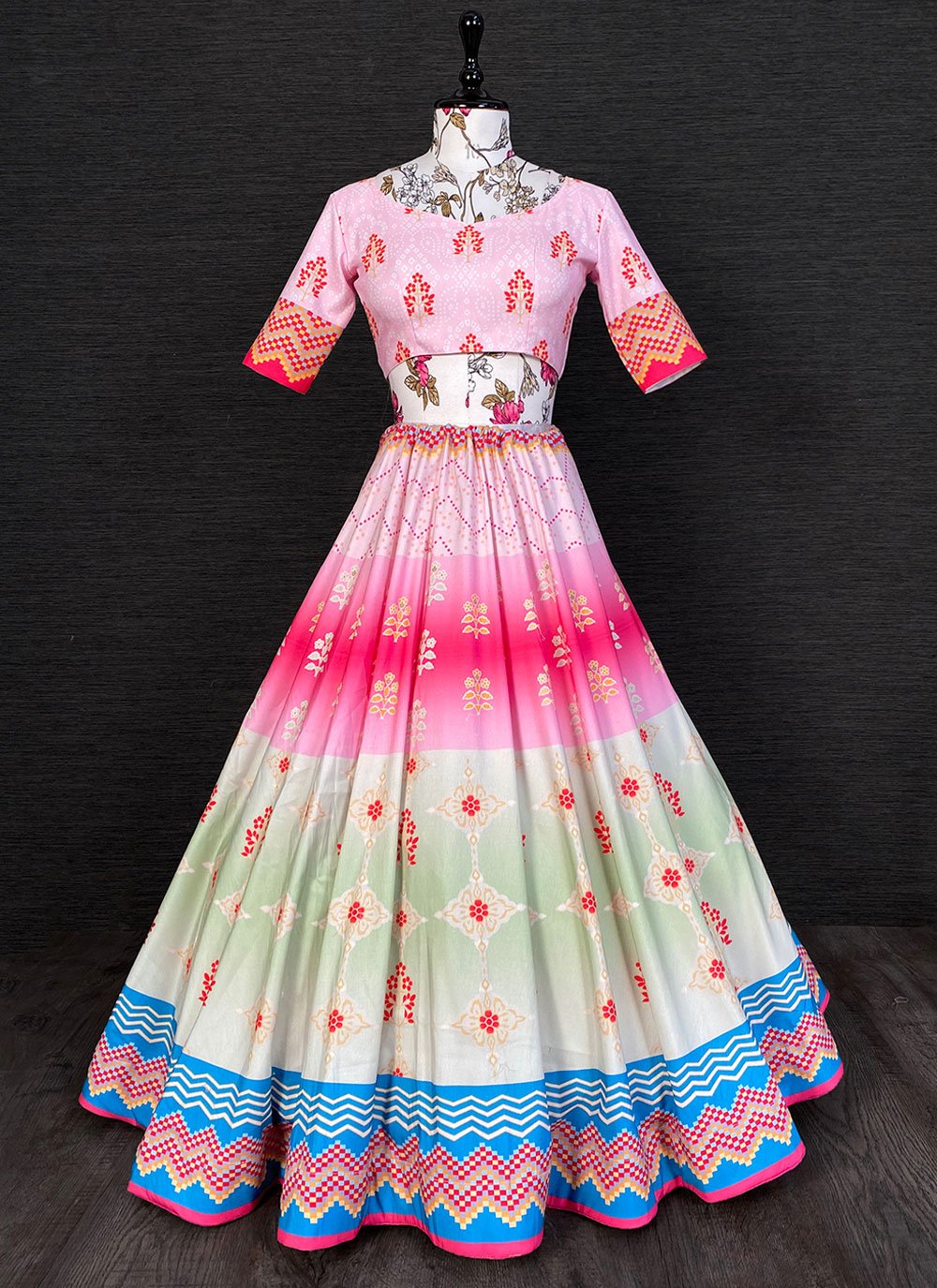 Lehenga Choli Silk Multi Colour Print Lehenga Choli