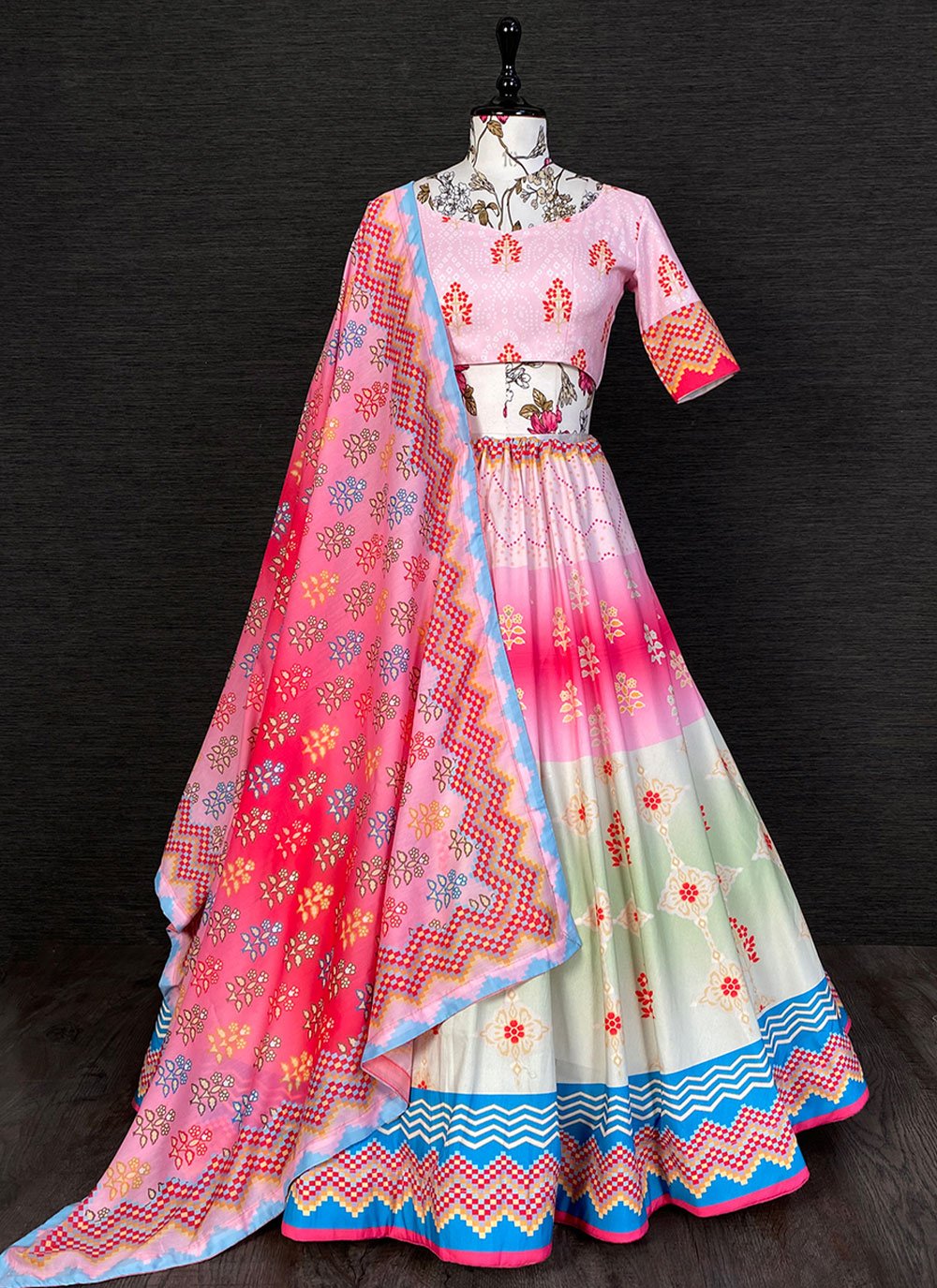 Lehenga Choli Silk Multi Colour Print Lehenga Choli