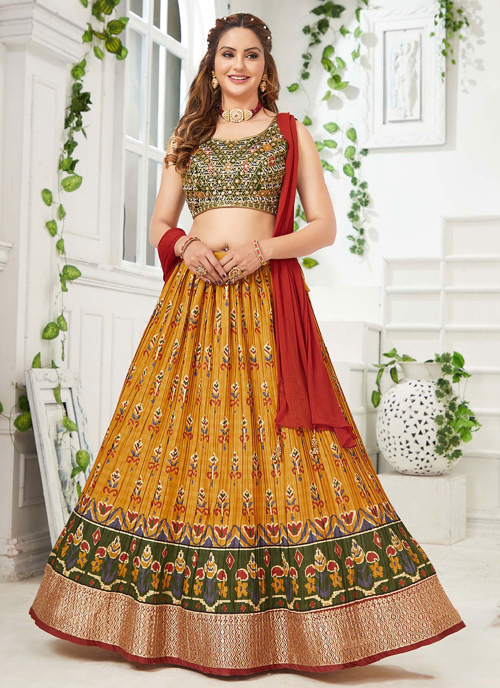 Lehenga Choli Silk Multi Colour Print Lehenga Choli