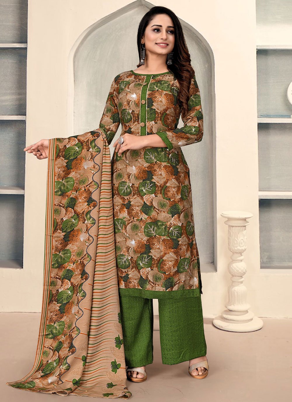 Salwar Suit Pashmina Multi Colour Print Salwar Kameez