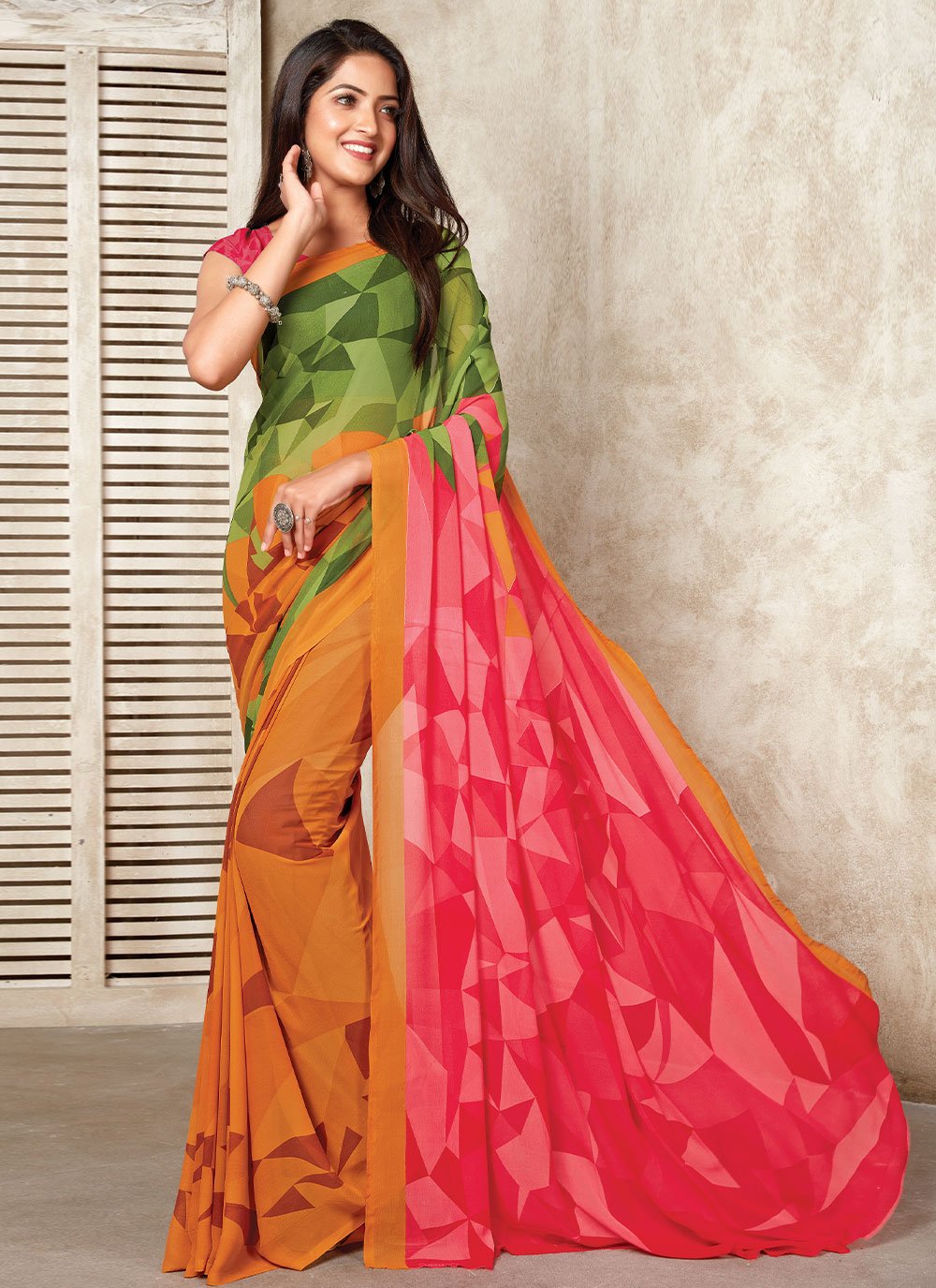 Contemporary Weight Less Multi Colour Print Saree