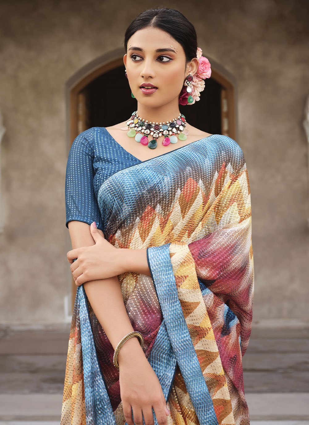 Designer Rangoli Multi Colour Digital Print Saree