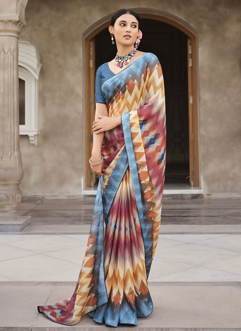 Designer Rangoli Multi Colour Digital Print Saree