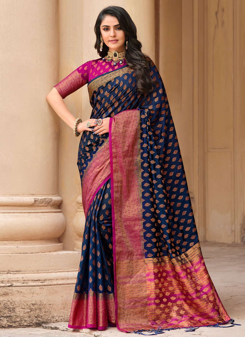 Contemporary Raw Silk Multi Colour Woven Saree