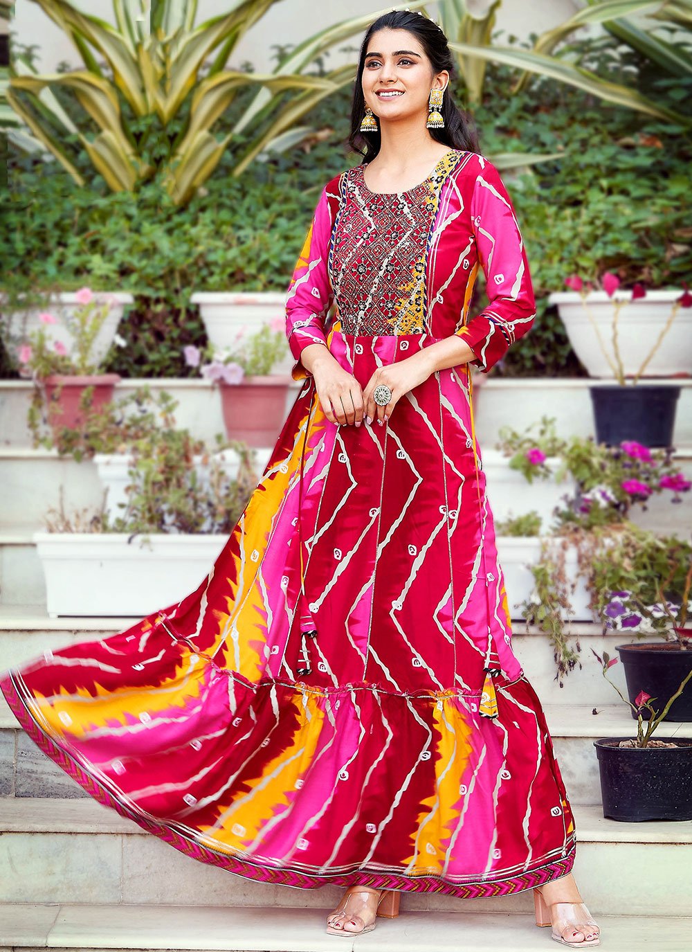 Designer Gown Rayon Multi Colour Embroidered Gown