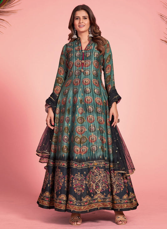 Gown Pure Dola Silk Multi Colour Print Gown