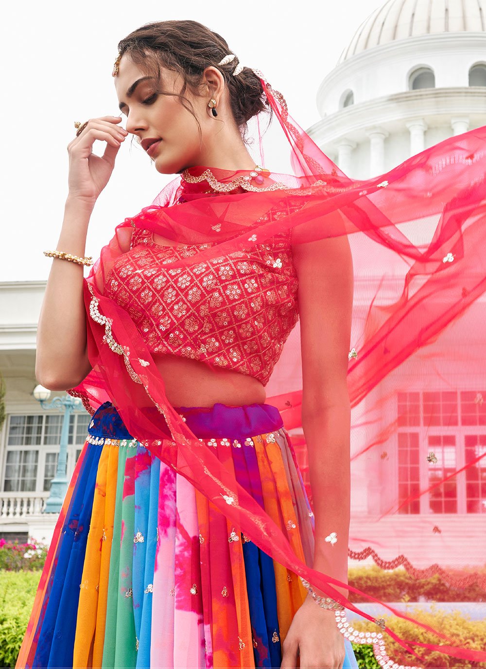 A Line Lehenga Faux Georgette Multi Colour Embroidered Lehenga Choli